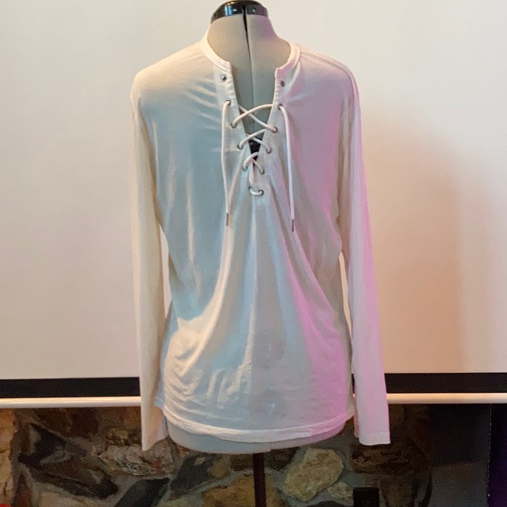 Men or women’s tie front long sleeve see through shirt